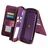 For iPhone 14 Series Women Wallet Case Flip Detachable with Card Holder Phone Cover Purse Wine Red