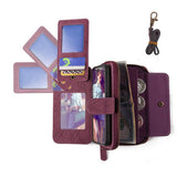 For iPhone 14 Series Women Wallet Case Flip Detachable with Card Holder Phone Cover Purse Wine Red