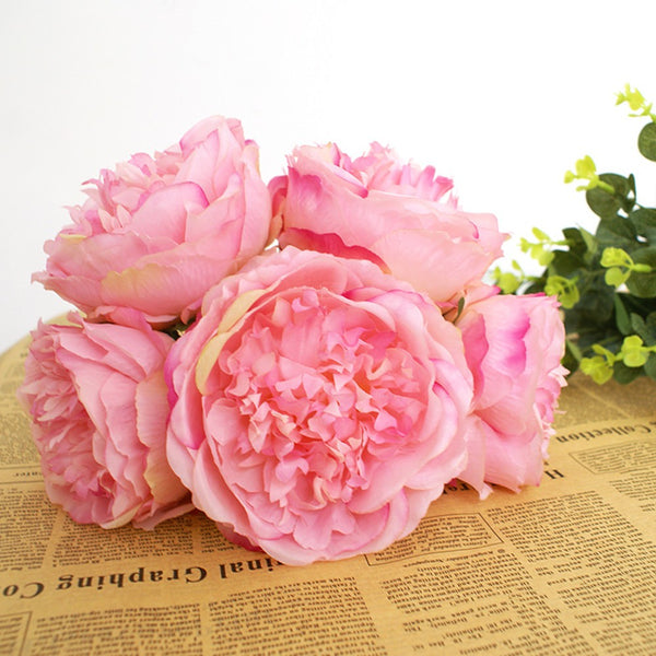 1 x 5 Heads Artificial Flower Fake Peonies Silk Home Wedding Party Decor-Pink