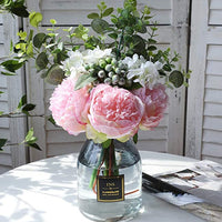 1 x 5 Heads Artificial Flower Fake Peonies Silk Home Wedding Party Decor-Pink