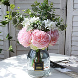 1 x 5 Heads Artificial Flower Fake Peonies Silk Home Wedding Party Decor-Pink