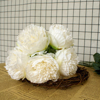 1 x 5 Heads Artificial Flower Fake Peonies Silk Home Wedding Party Decor-White