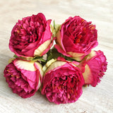 1 x 5 Heads Artificial Flower Fake Peonies Silk Home Wedding Party Decor-Wine Red