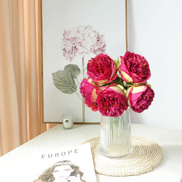 1 x 5 Heads Artificial Flower Fake Peonies Silk Home Wedding Party Decor-Wine Red