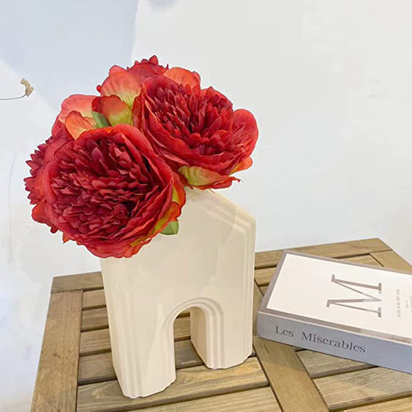 1 x 5 Heads Artificial Flower Fake Peonies Silk Home Wedding Party Decor-Red