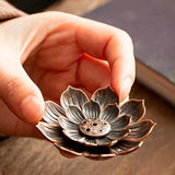 Set of 4Pcs Alloy Lotus Incense Burner Incense Stick Holder Burner Plate Lotus Censer Spiritual Meditation Decor