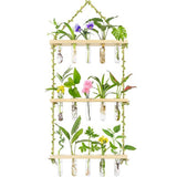 3 Tiered Wall Hanging Propagation Station Plant Hanger Flower Vases Wall Decor for Home Office-Wood Color