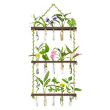 3 Tiered Wall Hanging Propagation Station Plant Hanger Flower Vases Wall Decor for Home Office-Coffee