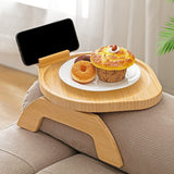 Round Bamboo Foldable Clip-on Sofa Armrest Tray with Phone Holder