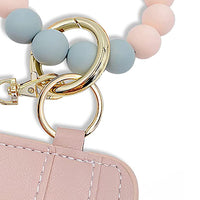 Wristlet Keychain Bracelet WalletKey Ring Silicone Bead Bangle Pink