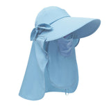 Women's Sun Cap Fishing Hats Detachable Face Mask Neck Flap Visor Wide Brim Sun Protection Hiking Hats Blue