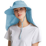 Women's Sun Cap Fishing Hats Detachable Face Mask Neck Flap Visor Wide Brim Sun Protection Hiking Hats Blue