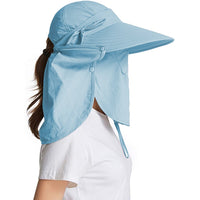 Women's Sun Cap Fishing Hats Detachable Face Mask Neck Flap Visor Wide Brim Sun Protection Hiking Hats Blue
