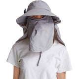 Women's Sun Cap Fishing Hats Detachable Face Mask Neck Flap Visor Wide Brim Sun Protection Hiking Hats Grey