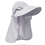 Women's Sun Cap Fishing Hats Detachable Face Mask Neck Flap Visor Wide Brim Sun Protection Hiking Hats Grey