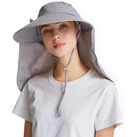 Women's Sun Cap Fishing Hats Detachable Face Mask Neck Flap Visor Wide Brim Sun Protection Hiking Hats Grey