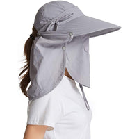 Women's Sun Cap Fishing Hats Detachable Face Mask Neck Flap Visor Wide Brim Sun Protection Hiking Hats Grey