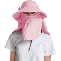 Women's Sun Cap Fishing Hats Detachable Face Mask Neck Flap Visor Wide Brim Sun Protection Hiking Hats Pink