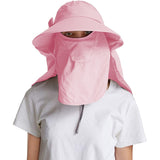Women's Sun Cap Fishing Hats Detachable Face Mask Neck Flap Visor Wide Brim Sun Protection Hiking Hats Pink
