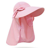 Women's Sun Cap Fishing Hats Detachable Face Mask Neck Flap Visor Wide Brim Sun Protection Hiking Hats Pink