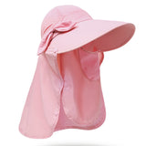 Women's Sun Cap Fishing Hats Detachable Face Mask Neck Flap Visor Wide Brim Sun Protection Hiking Hats Pink
