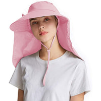 Women's Sun Cap Fishing Hats Detachable Face Mask Neck Flap Visor Wide Brim Sun Protection Hiking Hats Pink