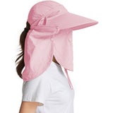 Women's Sun Cap Fishing Hats Detachable Face Mask Neck Flap Visor Wide Brim Sun Protection Hiking Hats Pink