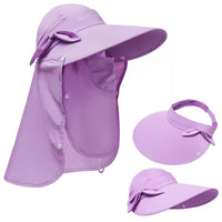 Women's Sun Cap Fishing Hats Detachable Face Mask Neck Flap Visor Wide Brim Sun Protection Hiking Hats Purple