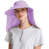 Women's Sun Cap Fishing Hats Detachable Face Mask Neck Flap Visor Wide Brim Sun Protection Hiking Hats Purple