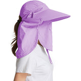 Women's Sun Cap Fishing Hats Detachable Face Mask Neck Flap Visor Wide Brim Sun Protection Hiking Hats Purple