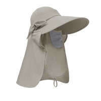 Women's Sun Cap Fishing Hats Detachable Face Mask Neck Flap Visor Wide Brim Sun Protection Hiking Hats Khaki