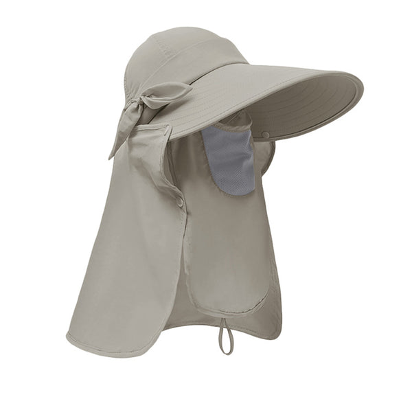 Women's Sun Cap Fishing Hats Detachable Face Mask Neck Flap Visor Wide Brim Sun Protection Hiking Hats Khaki