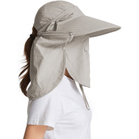 Women's Sun Cap Fishing Hats Detachable Face Mask Neck Flap Visor Wide Brim Sun Protection Hiking Hats Khaki