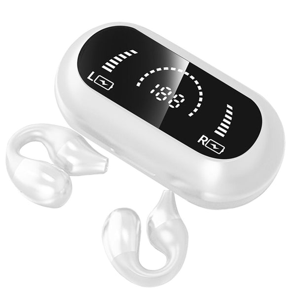 Wireless Bluetooth Headphones Ear Clip Earphones Sports Earbuds With LED Power Display Charging Case White