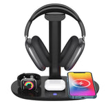 4-in-1 Qi Wireless Charging Station Fast Charger Charging Dock Stand for Apple Samsung-Black