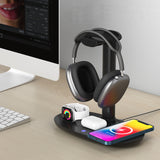 4-in-1 Qi Wireless Charging Station Fast Charger Charging Dock Stand for Apple Samsung-Black