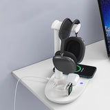 4-in-1 Qi Wireless Charging Station Fast Charger Charging Dock Stand for Apple Samsung-White