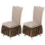 2Pcs Soft Seersucker Fabric Removable Chair Covers with Lace Skirt Coffee