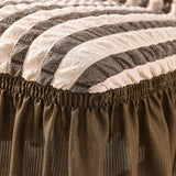2Pcs Soft Seersucker Fabric Removable Chair Covers with Lace Skirt Coffee