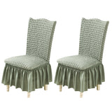 2Pcs Soft Seersucker Fabric Removable Chair Covers with Lace Skirt Green