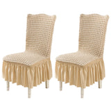 2Pcs Soft Seersucker Fabric Removable Chair Covers with Lace Skirt Yellow