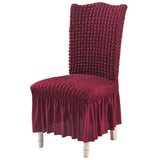 2Pcs Soft Seersucker Fabric Removable Chair Covers with Lace Skirt Wine Red