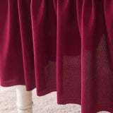 2Pcs Soft Seersucker Fabric Removable Chair Covers with Lace Skirt Wine Red