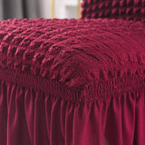 2Pcs Soft Seersucker Fabric Removable Chair Covers with Lace Skirt Wine Red