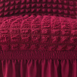 2Pcs Soft Seersucker Fabric Removable Chair Covers with Lace Skirt Wine Red