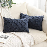 FancyGrab 2Pcs Cotton Linen Pillowcase Cushion Covers Sofa Throw Pillow Cases Navy Blue