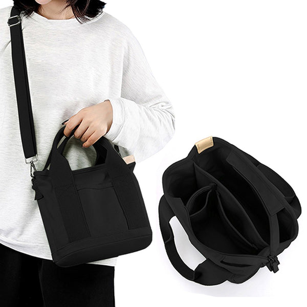 Women's Multi-pocket Tote Bag Zipper Crossbody Canvas Bags Handbag Satchel Small Bag Black
