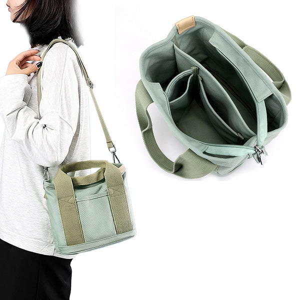 Women's Multi-pocket Tote Bag Zipper Crossbody Canvas Bags Handbag Satchel Small Bag Green