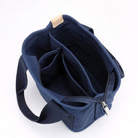 Women's Multi-pocket Tote Bag Zipper Crossbody Canvas Bags Handbag Satchel Small Bag Navy