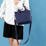 Women's Multi-pocket Tote Bag Zipper Crossbody Canvas Bags Handbag Satchel Small Bag Navy